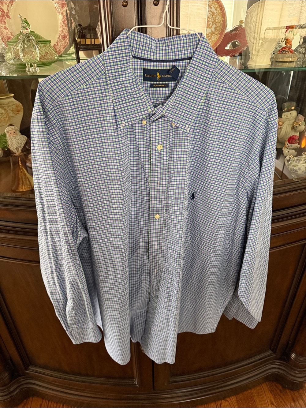 Ralph Lauren Men’s Light Blue and White Checked Button-Down Shirt